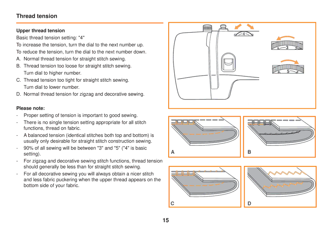 Smart Parts 100 s owner manual Thread tension, Upper thread tension 