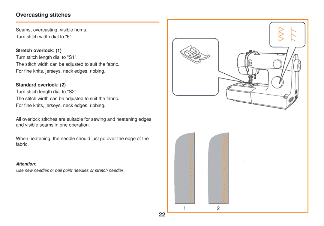 Smart Parts 100 s owner manual Overcasting stitches, Stretch overlock, Standard overlock 