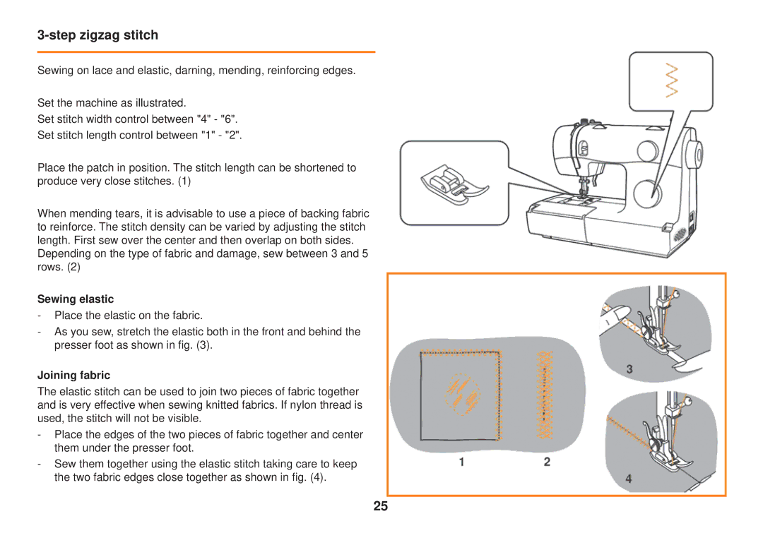 Smart Parts 100 s owner manual Step zigzag stitch, Sewing elastic, Joining fabric 