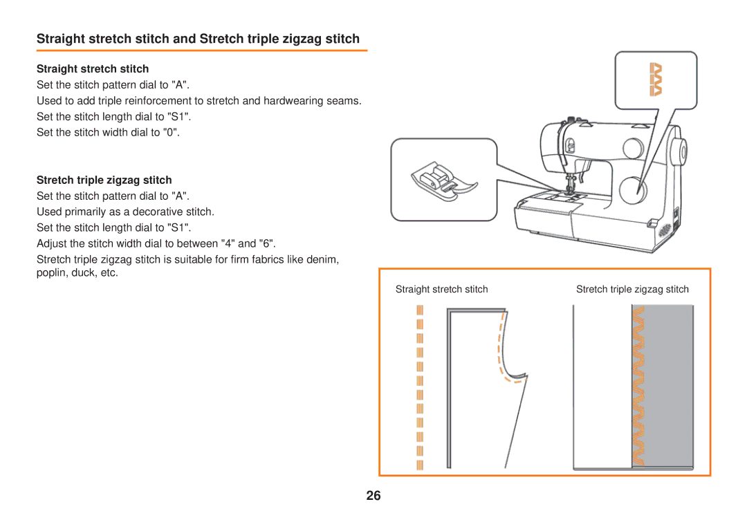 Smart Parts 100 s owner manual Straight stretch stitch and Stretch triple zigzag stitch 