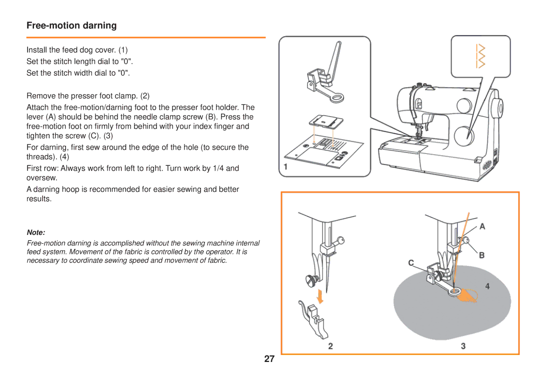 Smart Parts 100 s owner manual Free-motion darning 