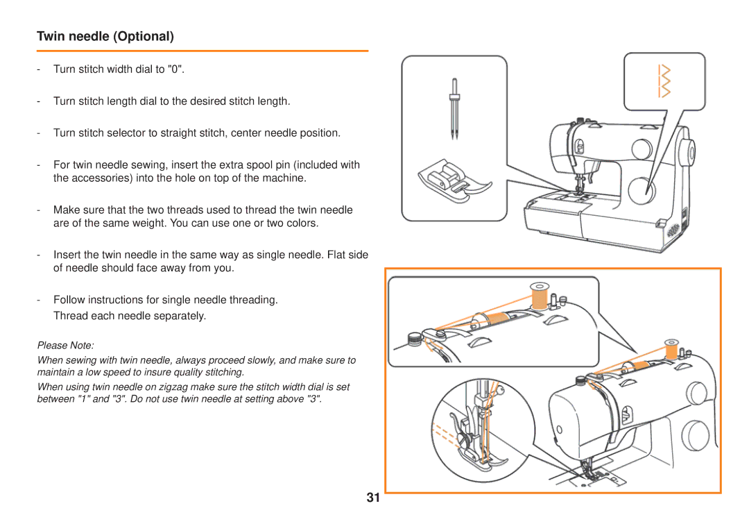 Smart Parts 100 s owner manual Twin needle Optional 