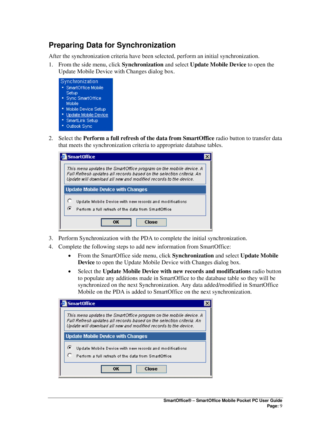 Smart Parts Mobile for Pocket PC manual Preparing Data for Synchronization 