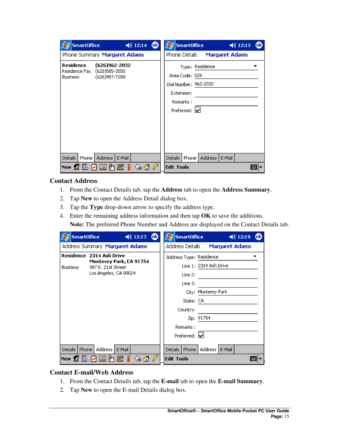 Smart Parts Mobile for Pocket PC manual Contact Address, Contact E-mail/Web Address 