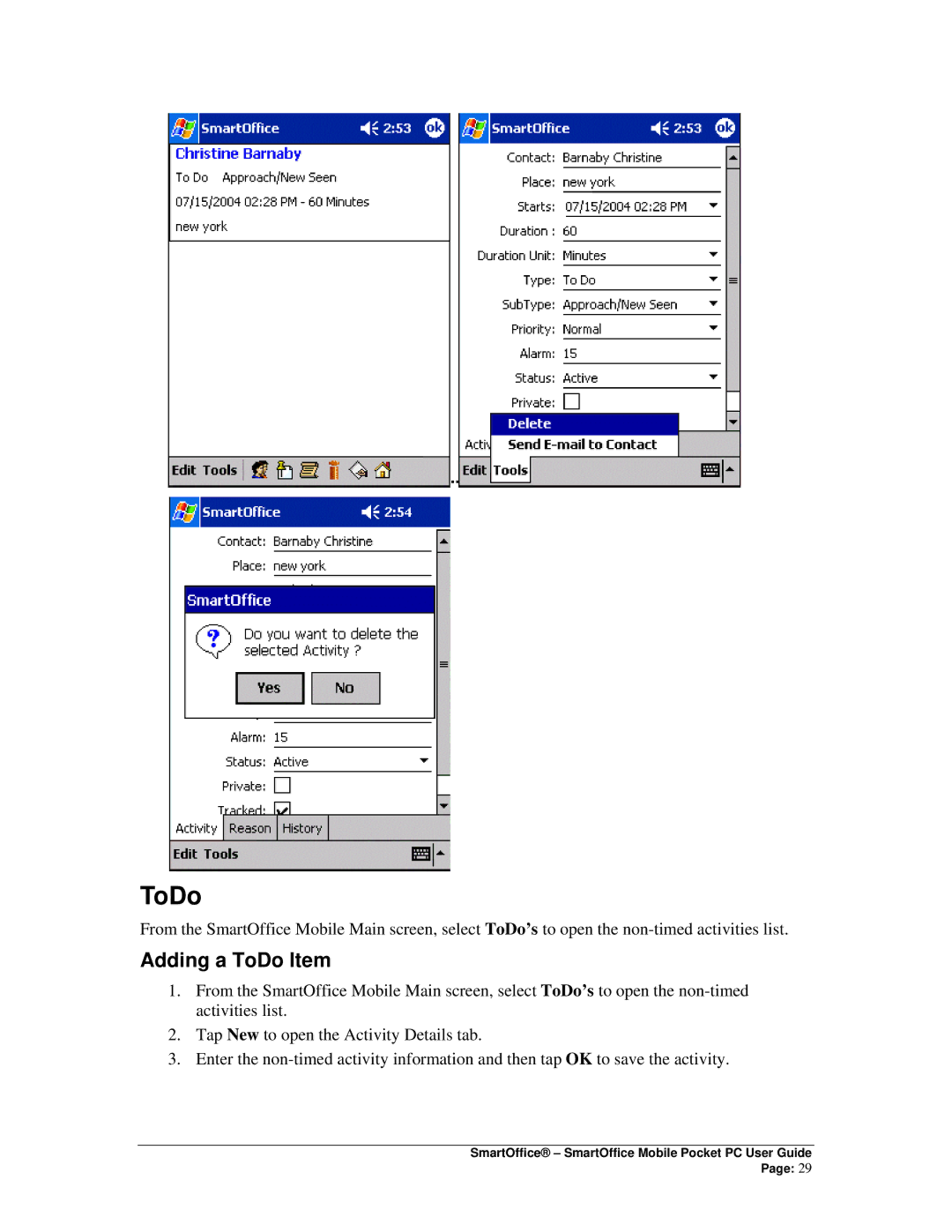 Smart Parts Mobile for Pocket PC manual Adding a ToDo Item 