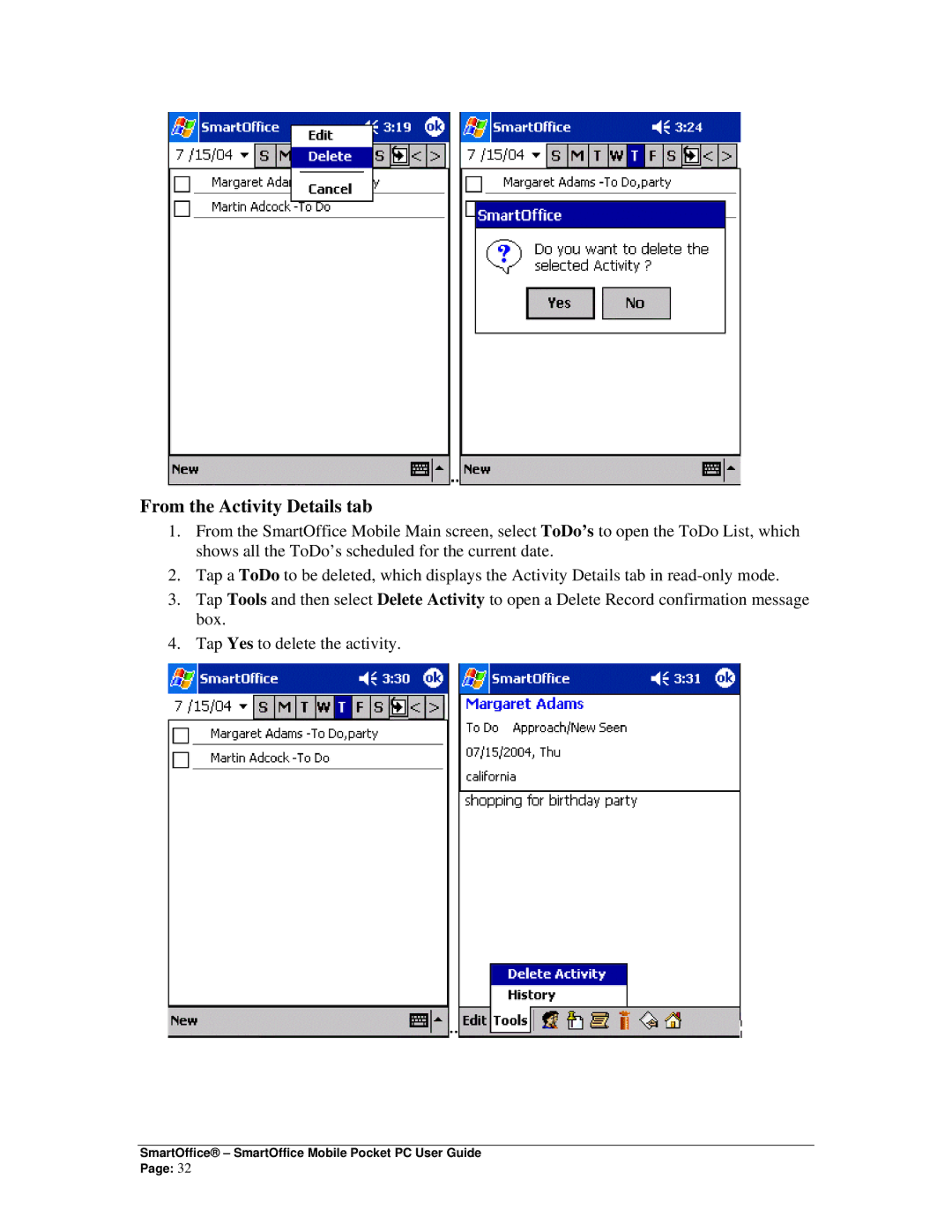 Smart Parts Mobile for Pocket PC manual From the Activity Details tab 