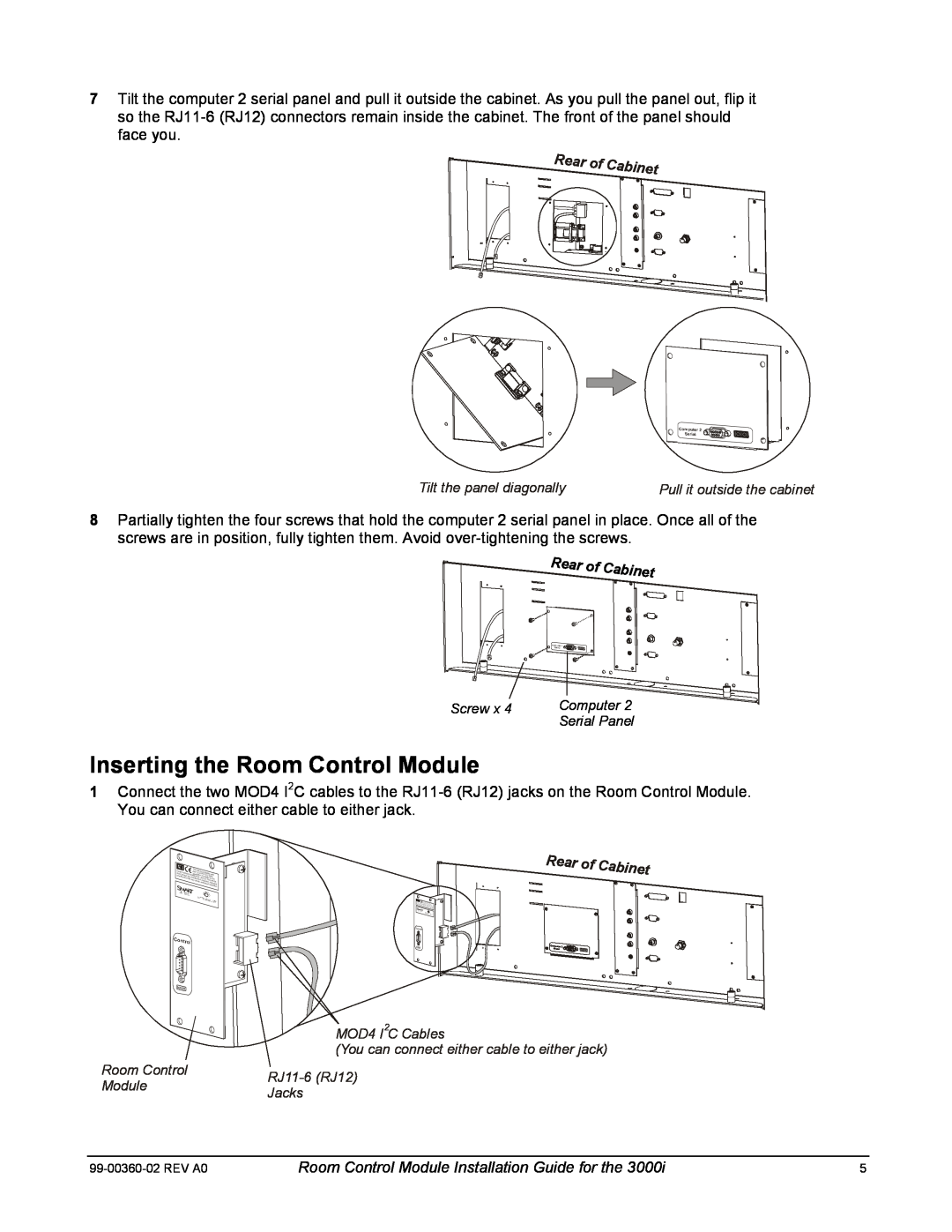 Smart Technologies 3000i manual Inserting the Room Control Module, Rear of Cabinet 