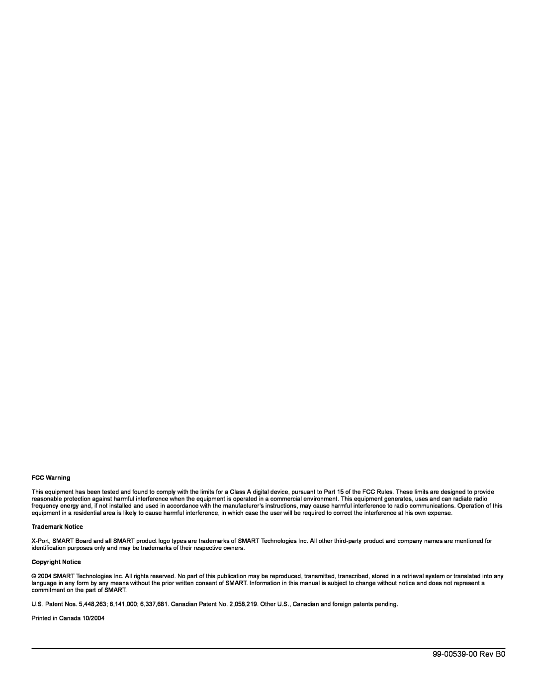 Smart Technologies (XP20-2000i-B) manual FCC Warning, Trademark Notice, Copyright Notice 
