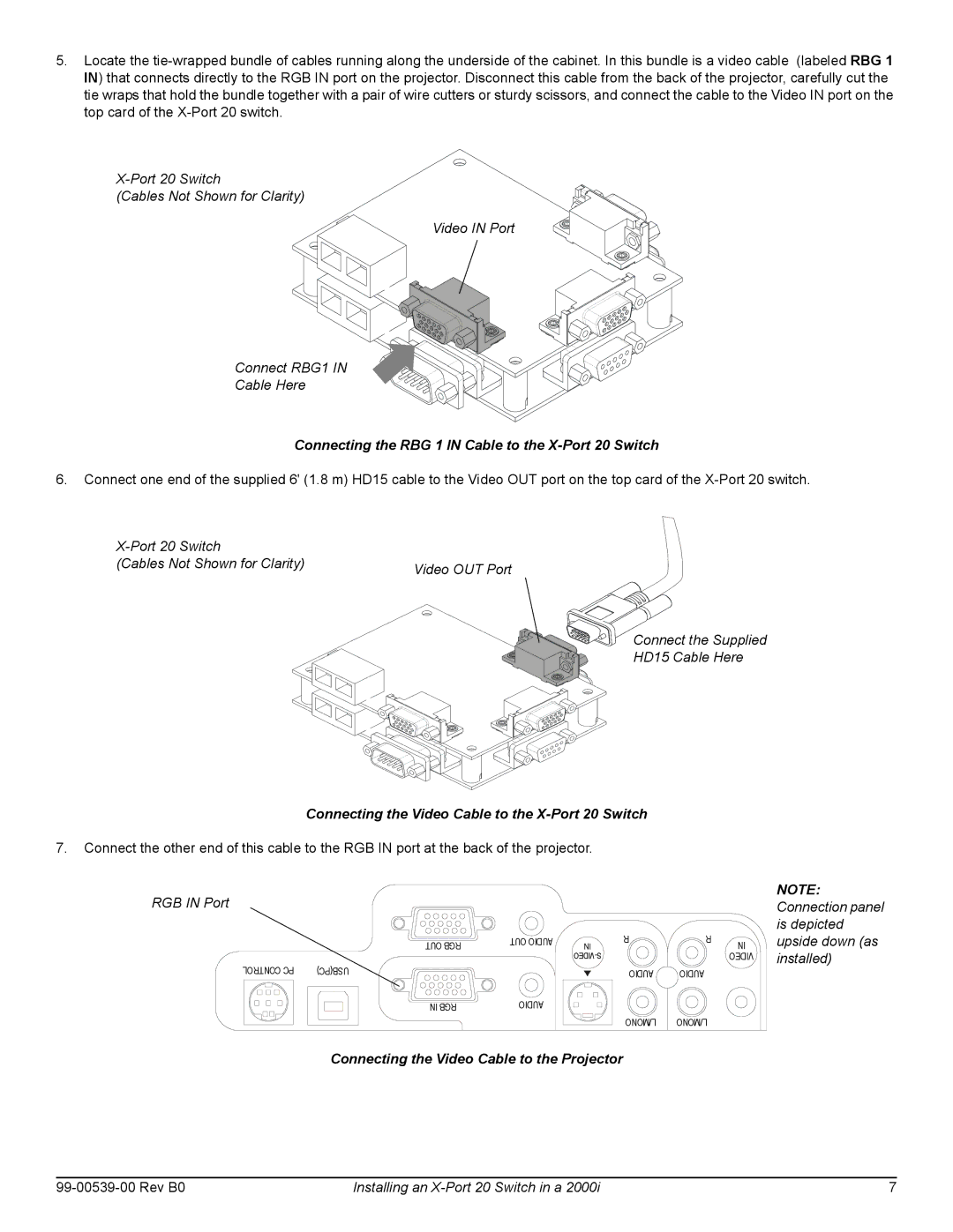 Smart Technologies (XP20-2000i-B) manual Connecting the RBG 1 in Cable to the X-Port 20 Switch 