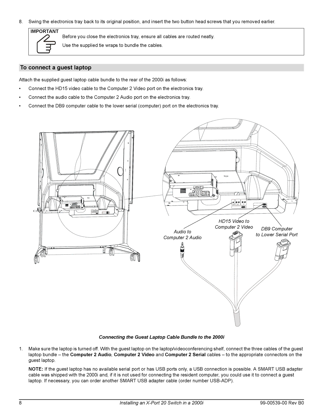 Smart Technologies (XP20-2000i-B) manual To connect a guest laptop, Connecting the Guest Laptop Cable Bundle to 