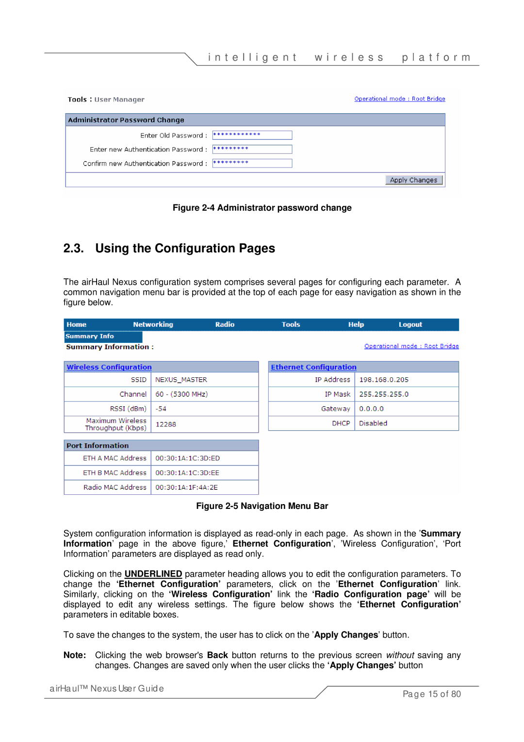 SmartBridges sB3010 manual Using the Configuration Pages, Administrator password change 