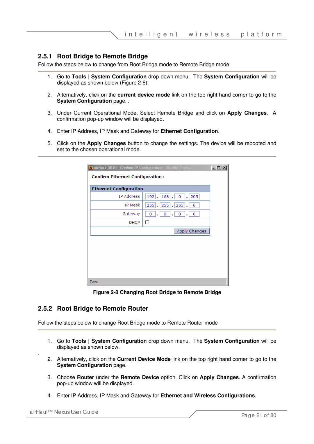 SmartBridges sB3010 manual Root Bridge to Remote Bridge, Root Bridge to Remote Router 