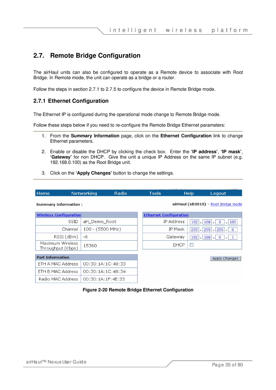 SmartBridges sB3010 manual Remote Bridge Configuration, Ethernet Configuration 