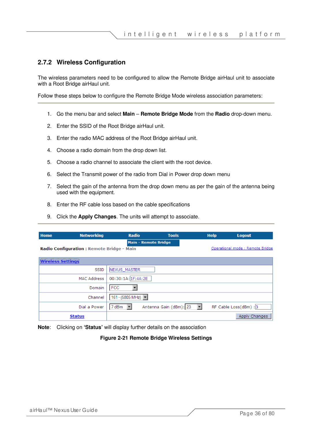 SmartBridges sB3010 manual Wireless Configuration, Remote Bridge Wireless Settings 