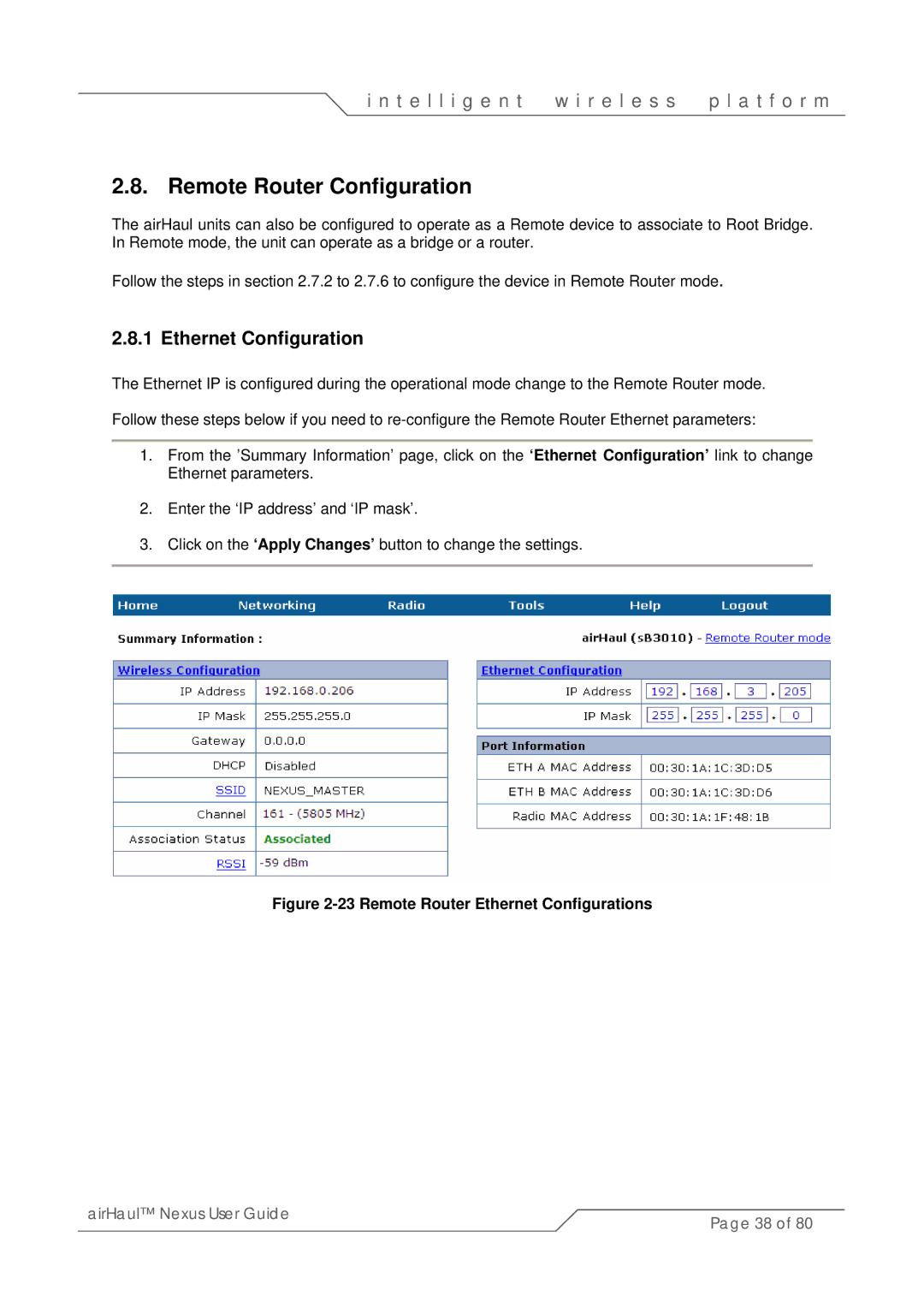 SmartBridges sB3010 manual Remote Router Configuration, Remote Router Ethernet Configurations 