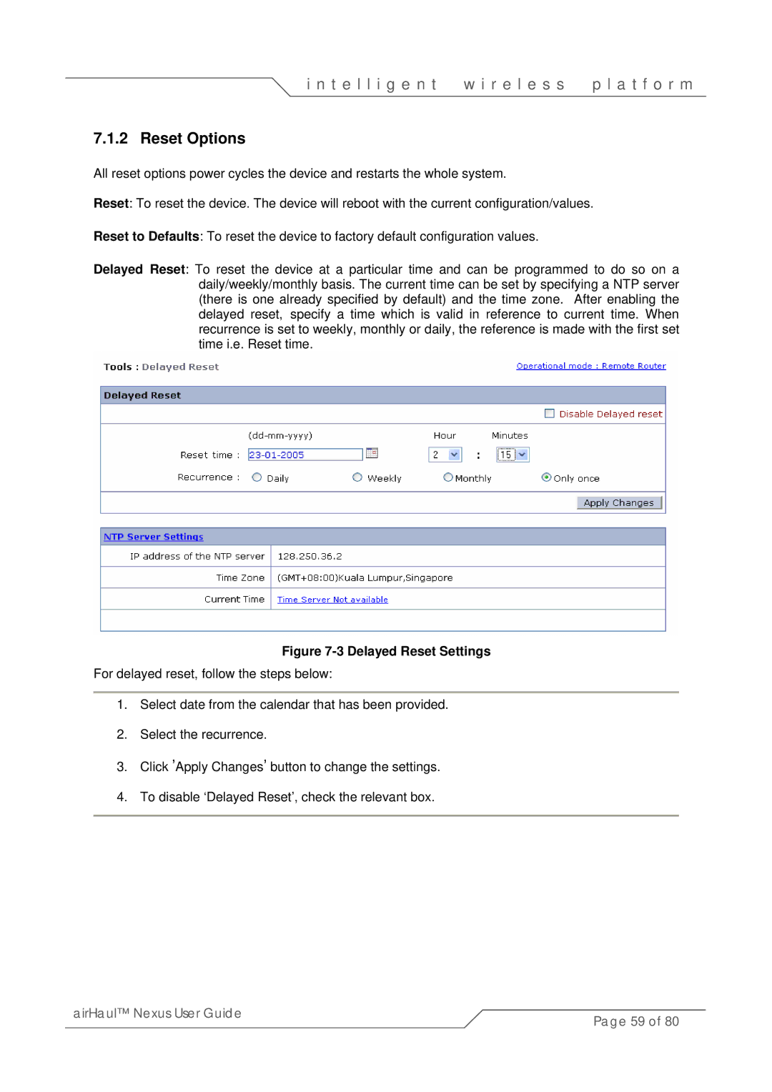 SmartBridges sB3010 manual Reset Options, Delayed Reset Settings 