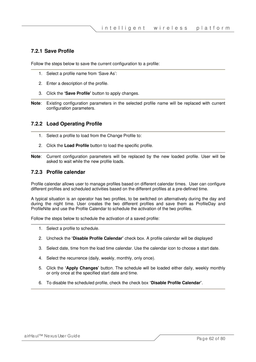 SmartBridges sB3010 manual Save Profile, Load Operating Profile, Profile calendar 