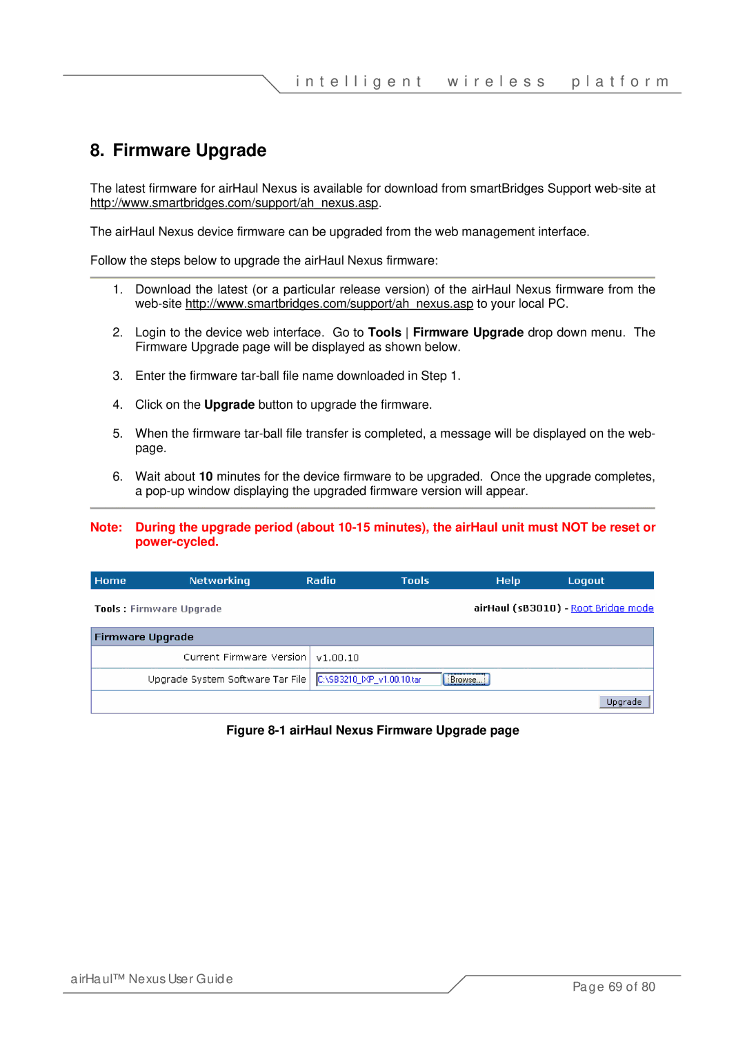 SmartBridges sB3010 manual AirHaul Nexus Firmware Upgrade 