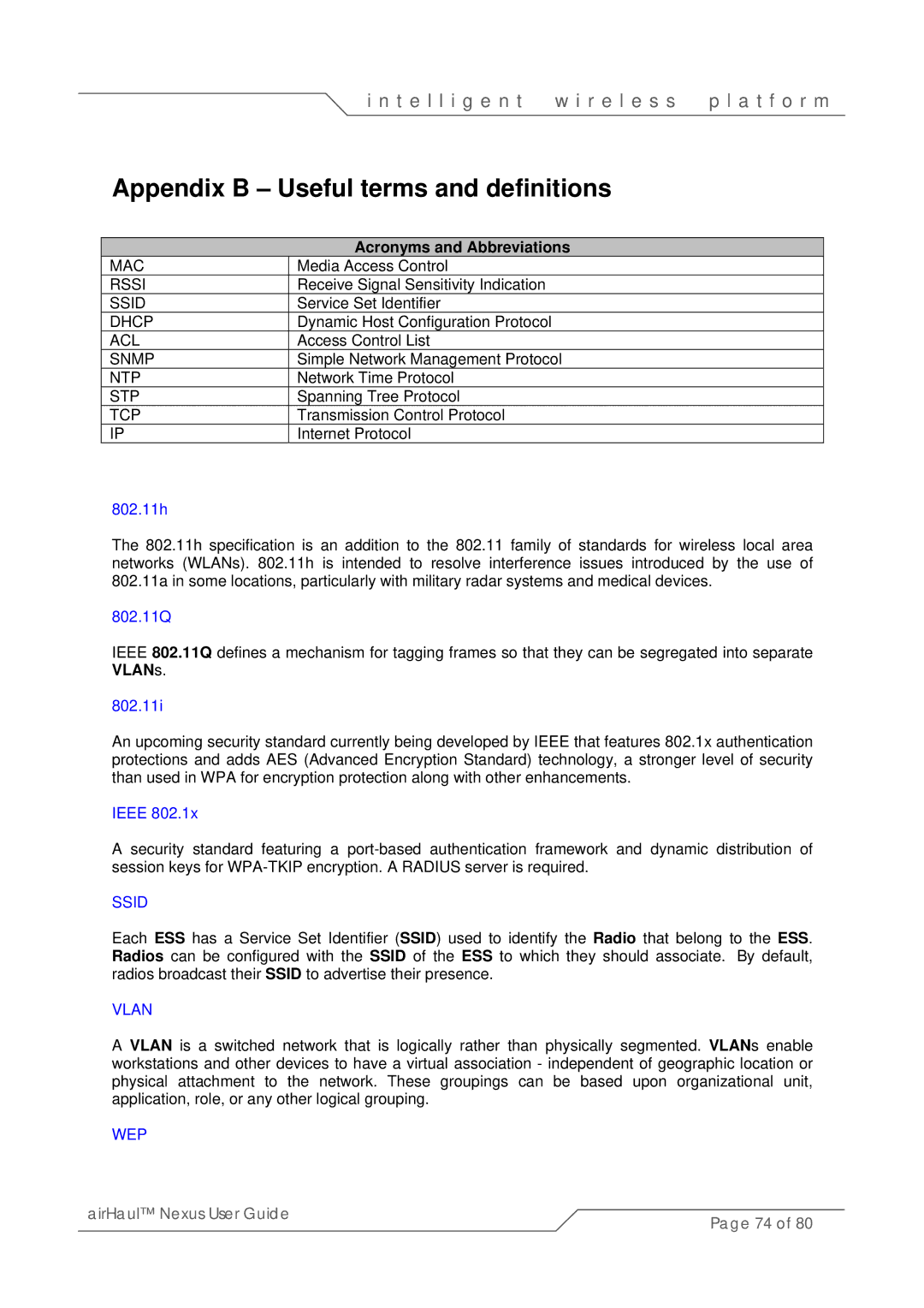 SmartBridges sB3010 manual Appendix B Useful terms and definitions, Acronyms and Abbreviations 