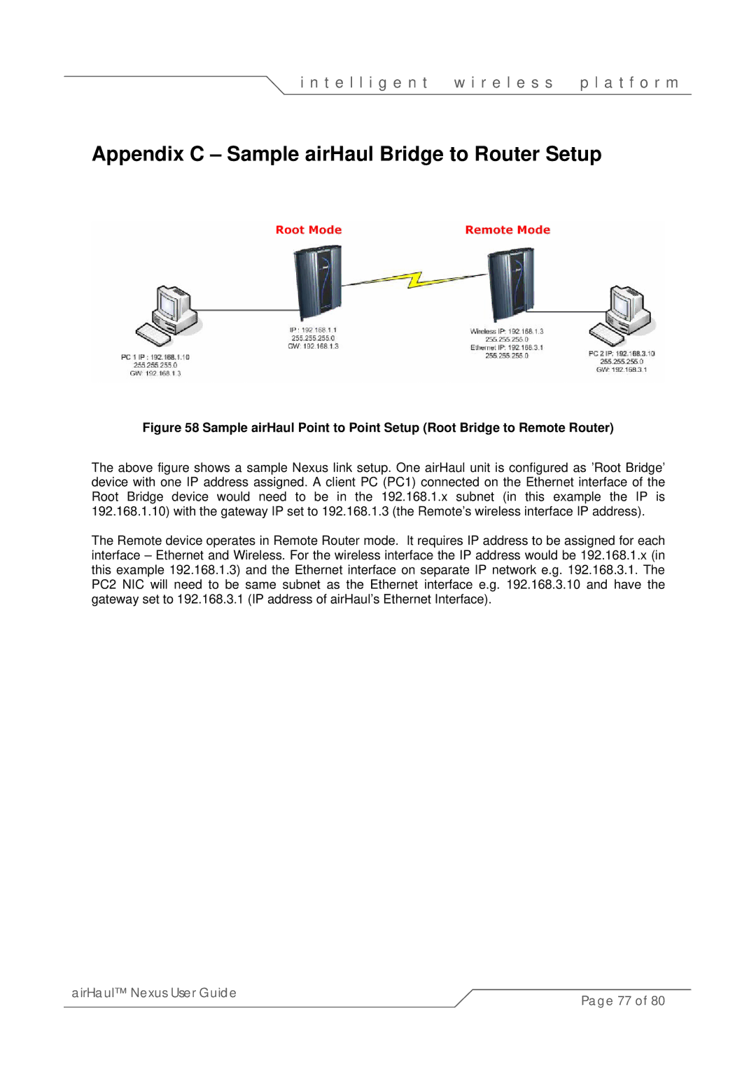 SmartBridges sB3010 manual Appendix C Sample airHaul Bridge to Router Setup 