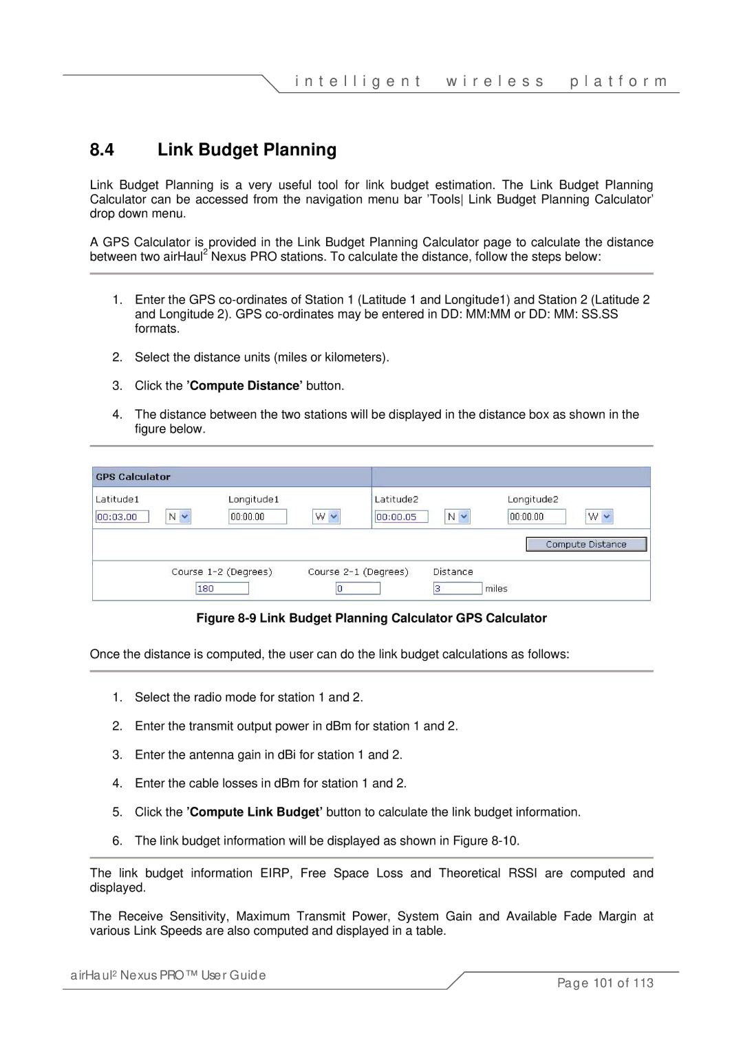 SmartBridges sB3021 manual Link Budget Planning, Click the ’Compute Distance’ button 