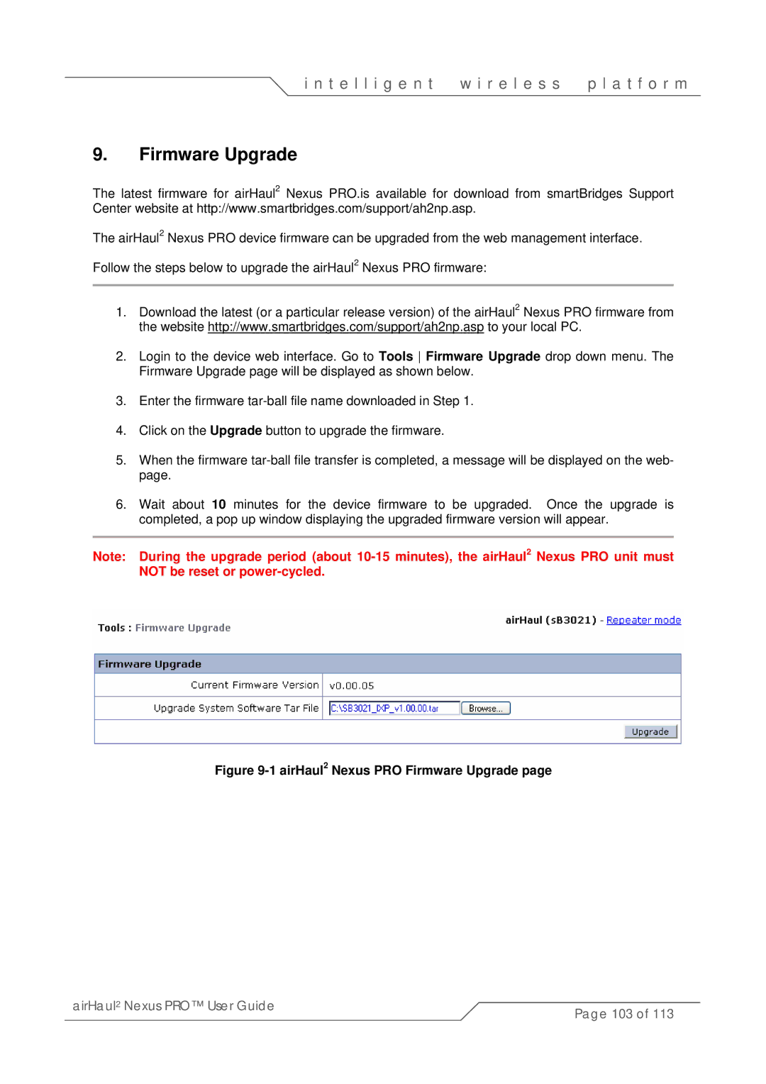 SmartBridges sB3021 manual AirHaul2 Nexus PRO Firmware Upgrade 