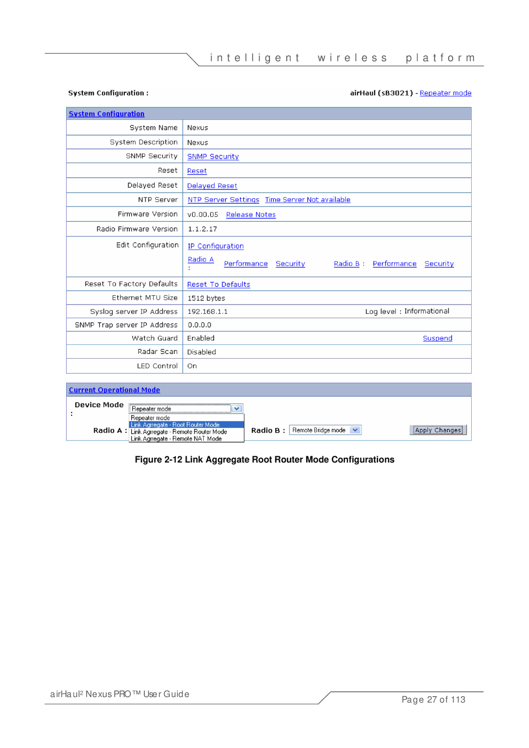 SmartBridges sB3021 manual Link Aggregate Root Router Mode Configurations 