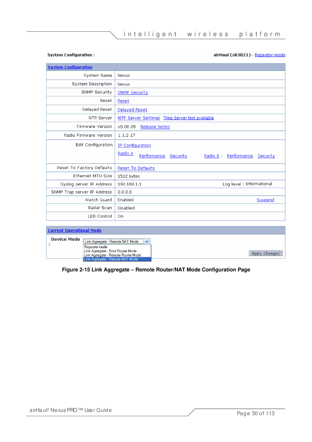 SmartBridges sB3021 manual Link Aggregate Remote Router/NAT Mode Configuration 