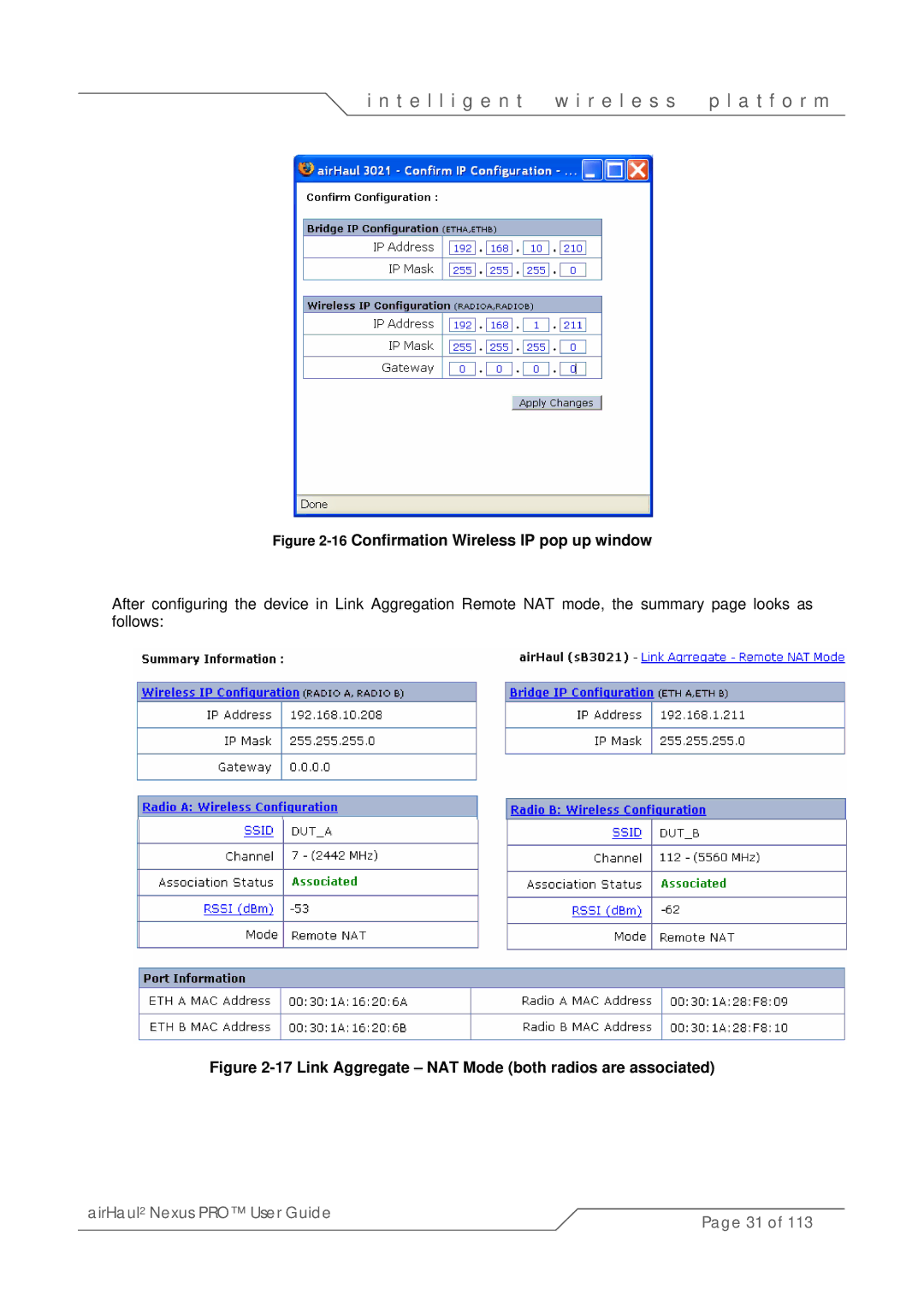 SmartBridges sB3021 manual 16Confirmation Wireless IP pop up window 