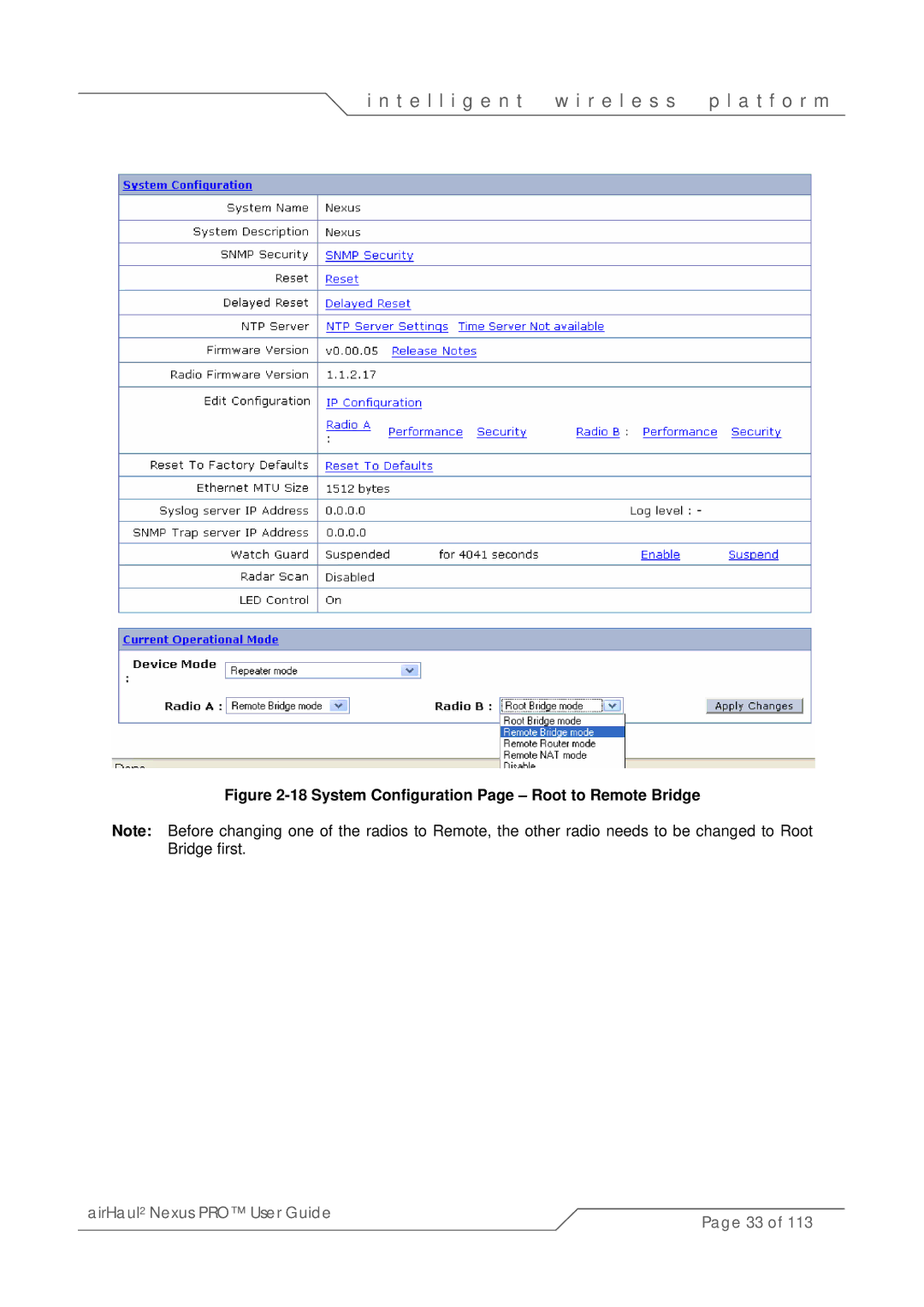 SmartBridges sB3021 manual System Configuration Page Root to Remote Bridge 