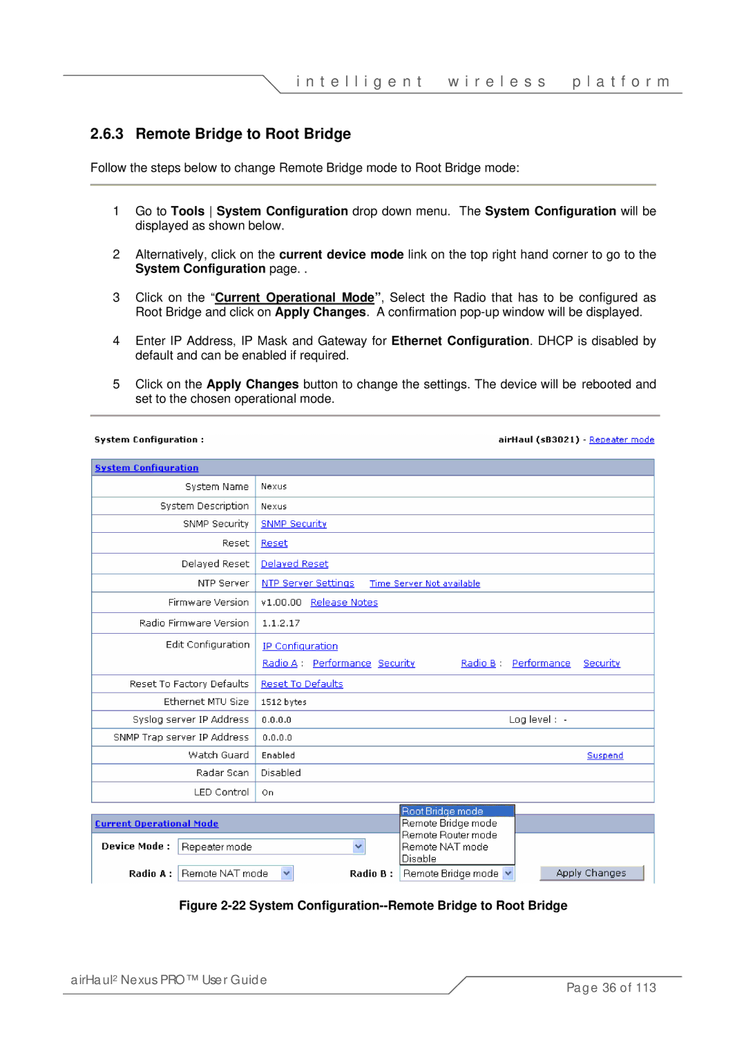 SmartBridges sB3021 manual System Configuration--Remote Bridge to Root Bridge 