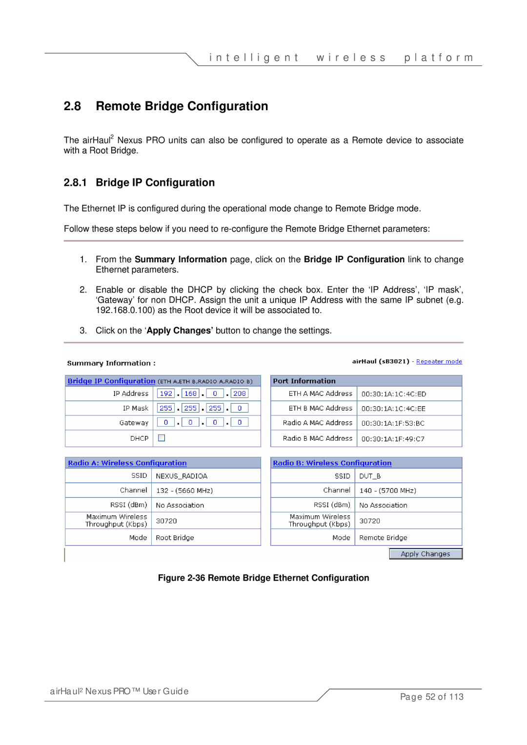 SmartBridges sB3021 manual Remote Bridge Configuration, Bridge IP Configuration 