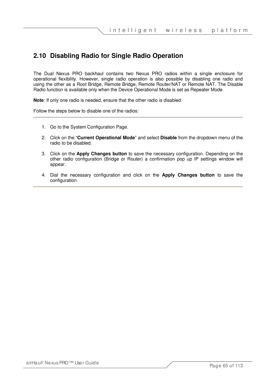 SmartBridges sB3021 manual Disabling Radio for Single Radio Operation 