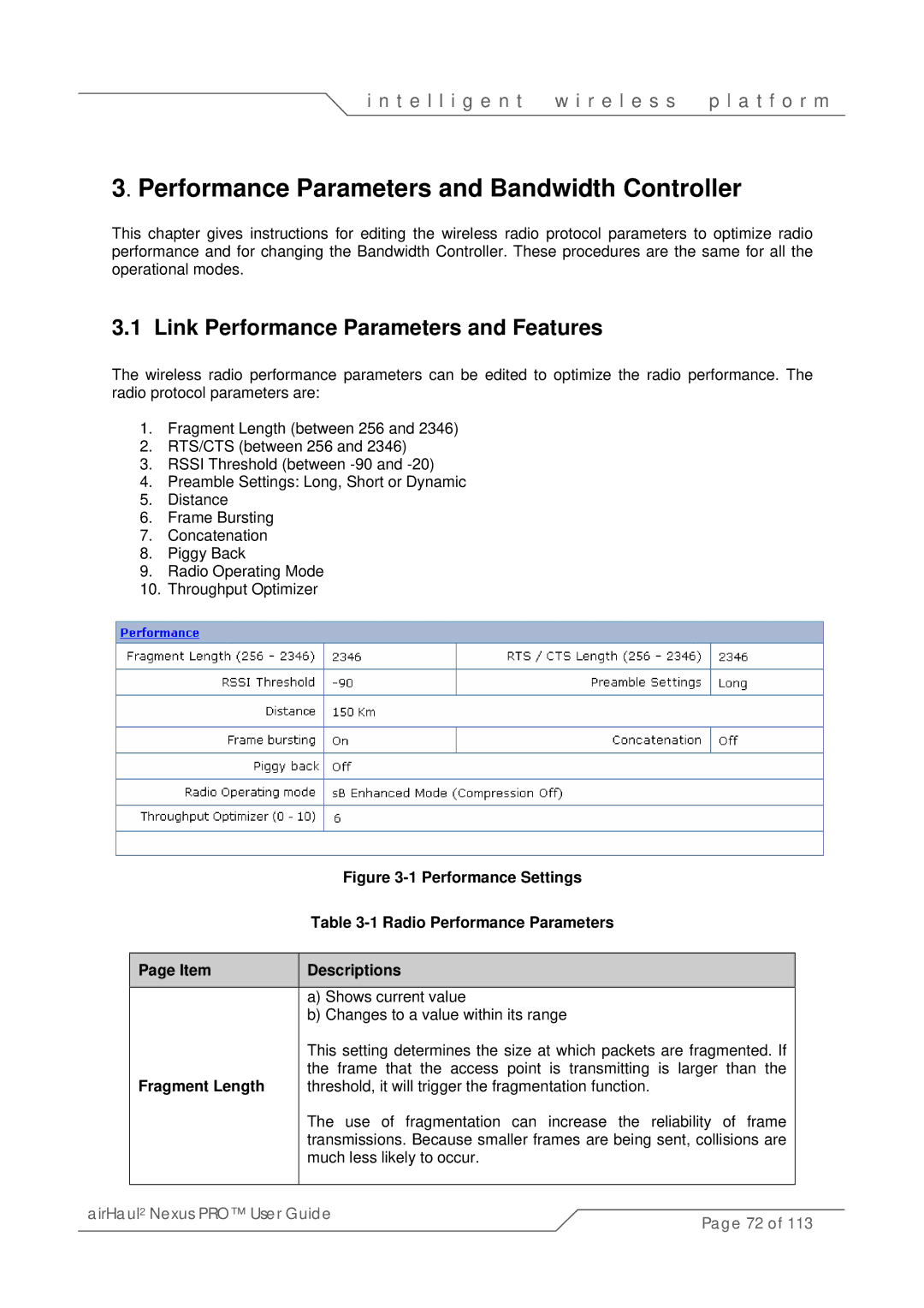 SmartBridges sB3021 manual Link Performance Parameters and Features, Radio Performance Parameters, Shows current value 