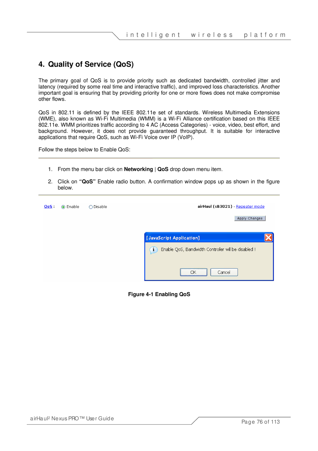 SmartBridges sB3021 manual Quality of Service QoS, Enabling QoS 