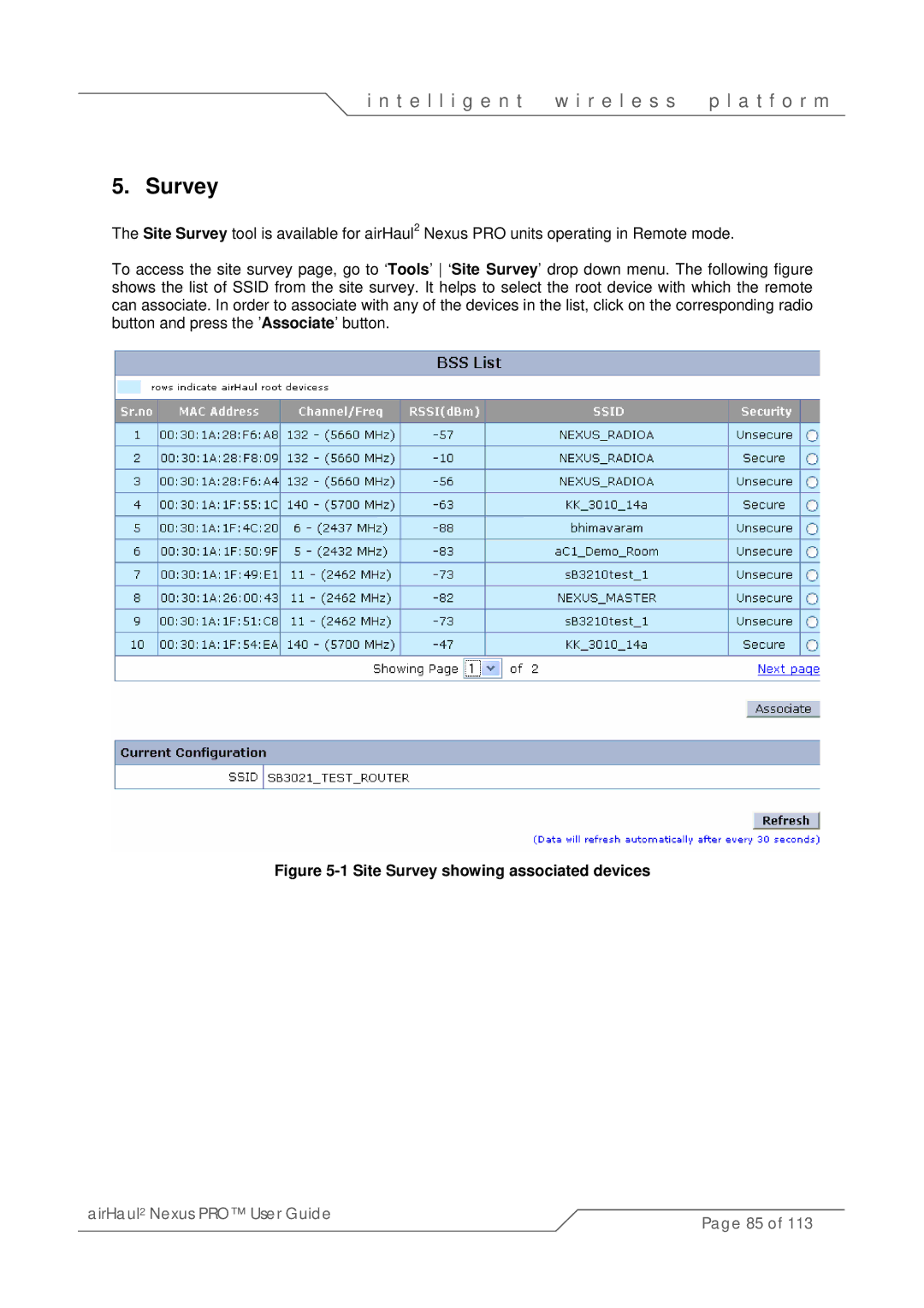 SmartBridges sB3021 manual Site Survey showing associated devices 