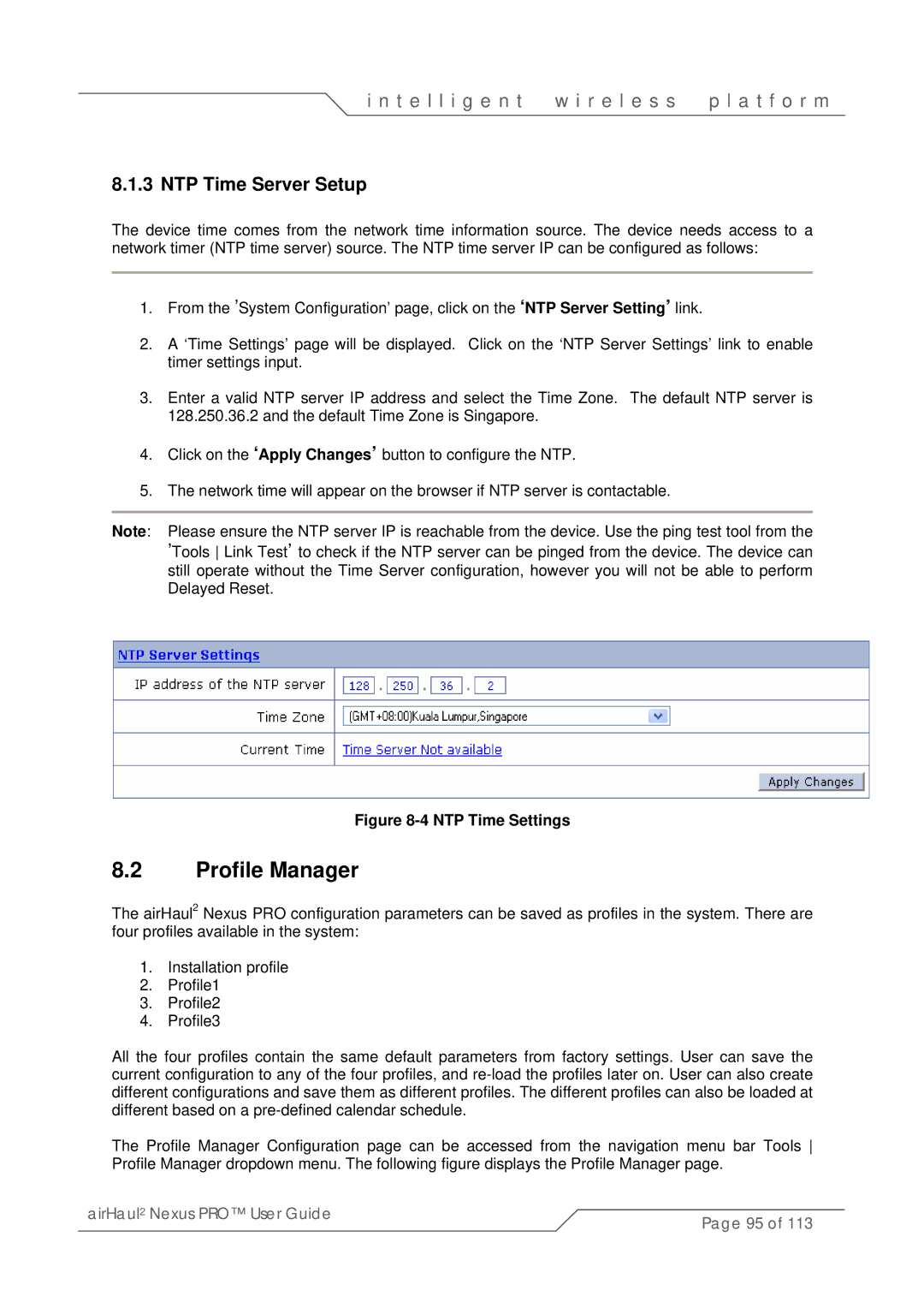 SmartBridges sB3021 manual Profile Manager, NTP Time Server Setup 