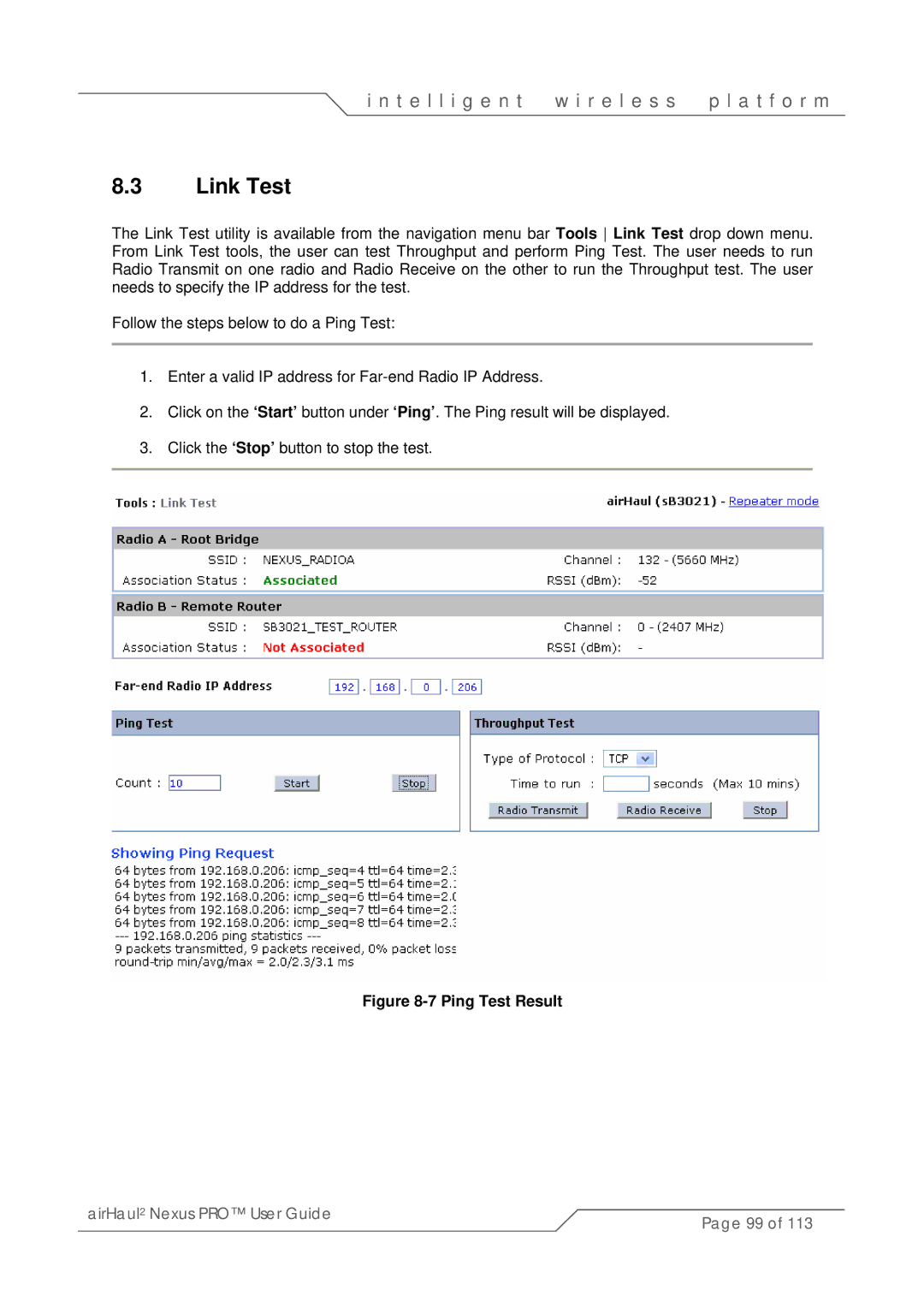 SmartBridges sB3021 manual Link Test, Ping Test Result 