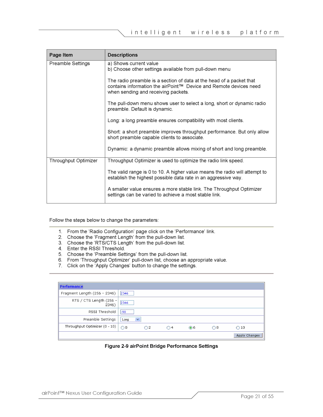 SmartBridges sB3210 manual AirPoint Bridge Performance Settings 