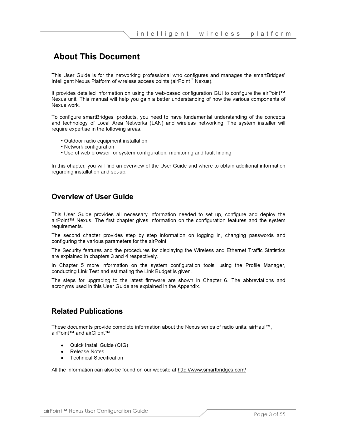 SmartBridges sB3210 manual About This Document, Overview of User Guide, Related Publications 