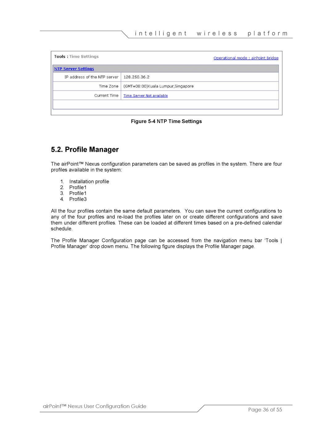 SmartBridges sB3210 manual Profile Manager, NTP Time Settings 