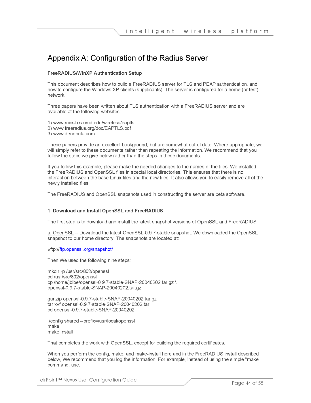 SmartBridges sB3210 manual Appendix a Configuration of the Radius Server 