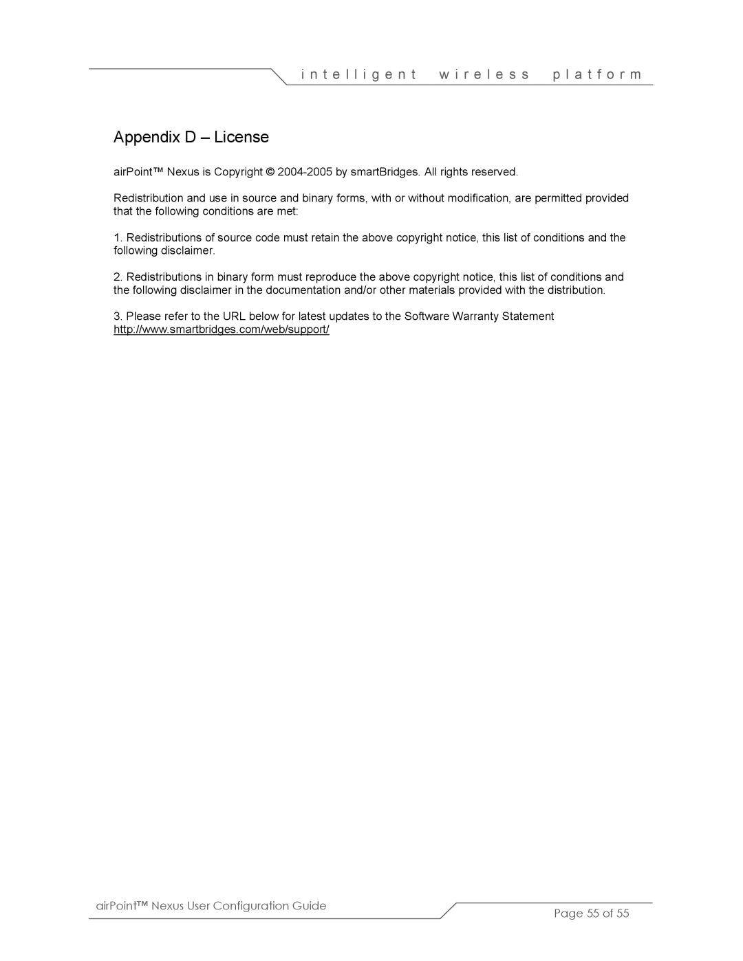 SmartBridges sB3210 manual Appendix D License 