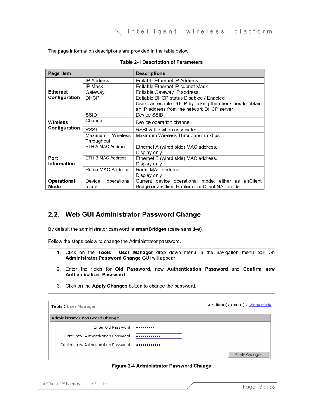 SmartBridges sB3410 manual Web GUI Administrator Password Change 