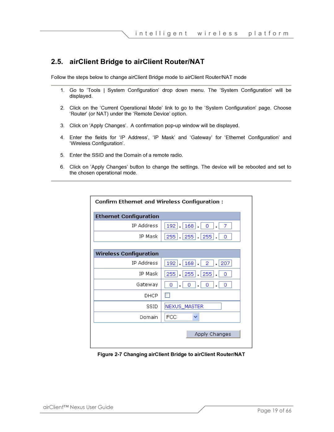 SmartBridges sB3410 manual AirClient Bridge to airClient Router/NAT, Changing airClient Bridge to airClient Router/NAT 