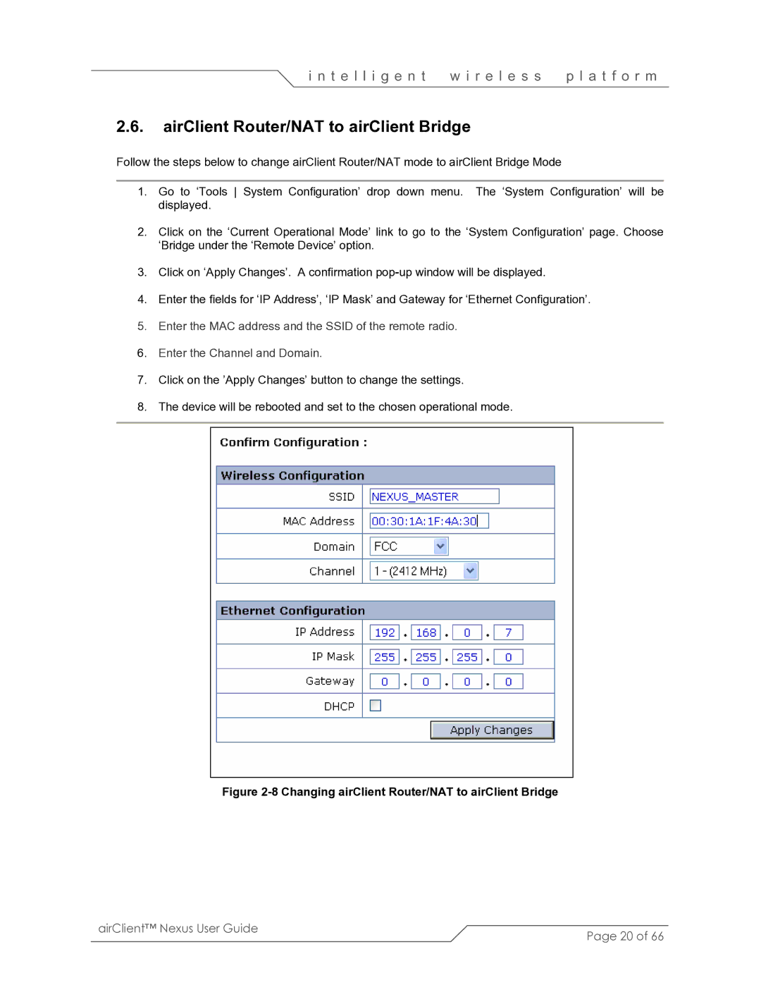 SmartBridges sB3410 manual AirClient Router/NAT to airClient Bridge, Changing airClient Router/NAT to airClient Bridge 