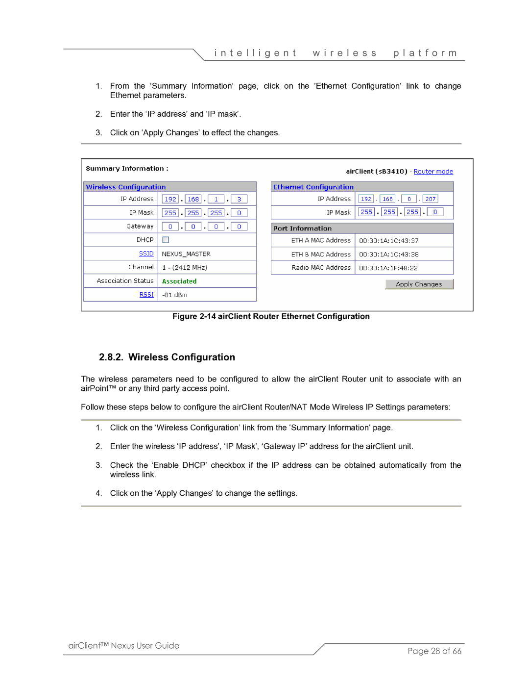 SmartBridges sB3410 manual airClient Router Ethernet Configuration 