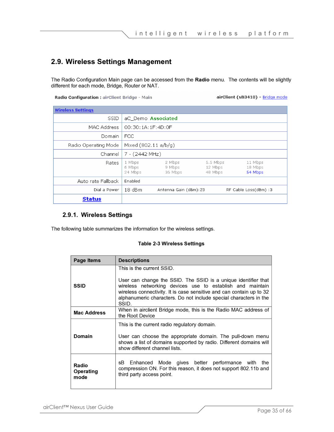 SmartBridges sB3410 manual Wireless Settings Management 