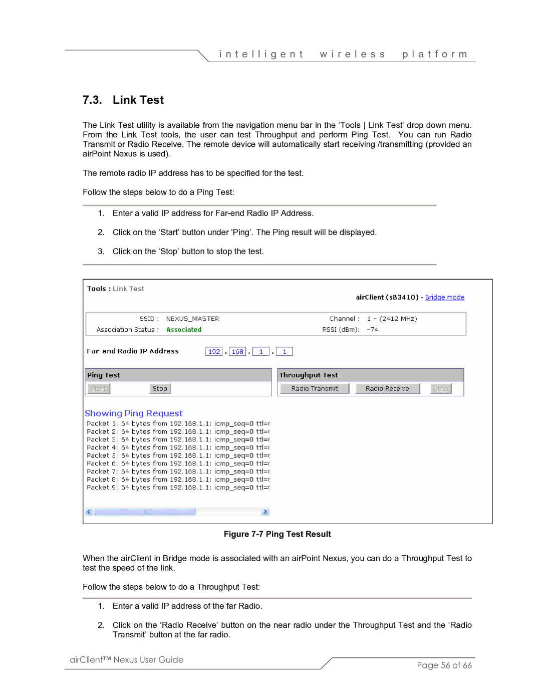 SmartBridges sB3410 manual Link Test, Ping Test Result 