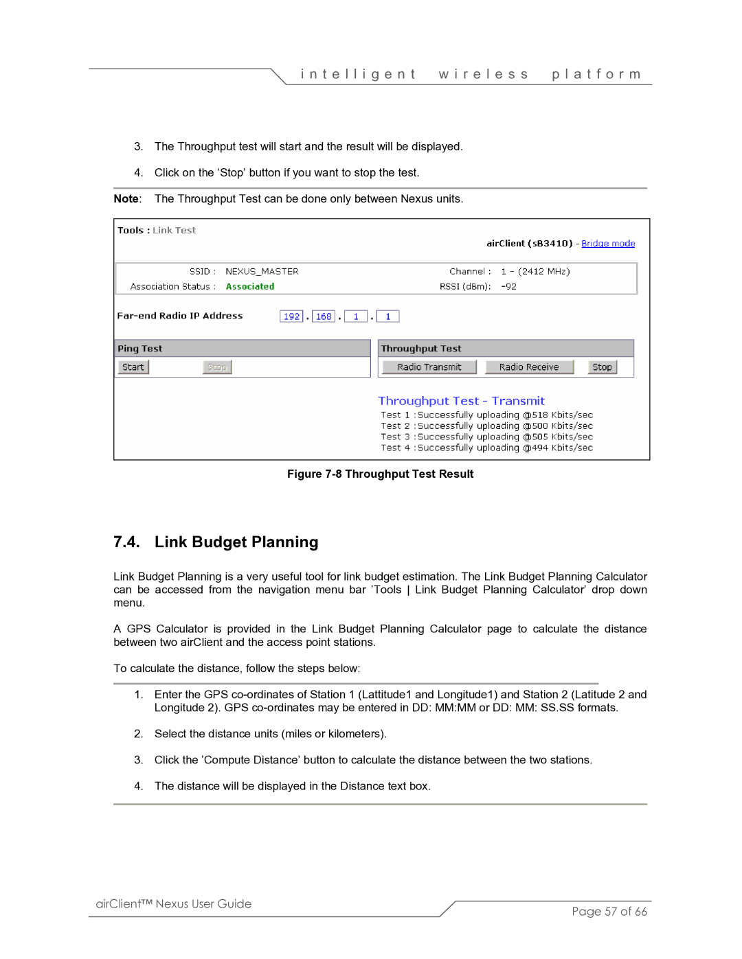 SmartBridges sB3410 manual Link Budget Planning, Throughput Test Result 